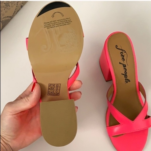 Free People Block Heel Slides Neon Pink - Picture 10 of 13